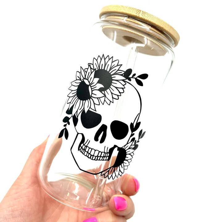 Halloween Sunflower Gothic Totenkopf Eis Kaffee Bierdose für den Großhandel von Kelli's Creations