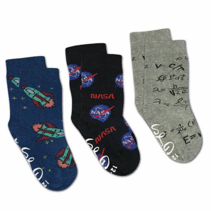Math, NASA and Rockets Kids Socks / 3-Pack for wholesale by Good Luck Sock