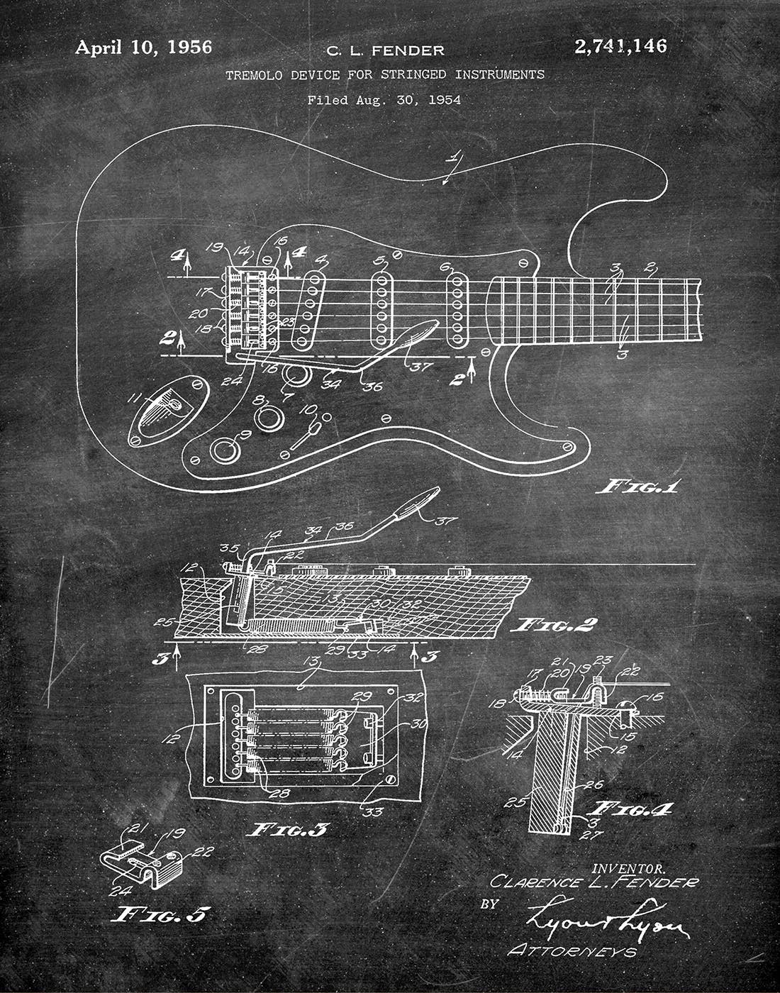 Fresh Prints of CT - Wholesale Art Print - Fender Guitar 1956 Patent Art Print - Music6