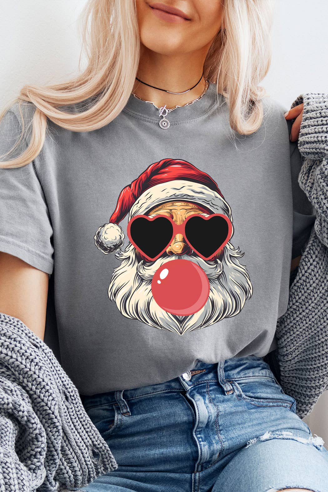 Kissed Apparel - Wholesale Screen Printed T-Shirt - Women's - Santa Blowing Bubble Gum Comfort Colors Tee1
