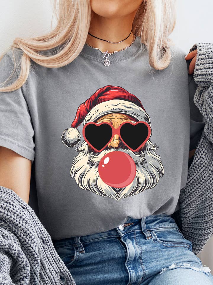 Kissed Apparel - Wholesale Screen Printed T-Shirt - Women's - Santa Blowing Bubble Gum Comfort Colors Tee1