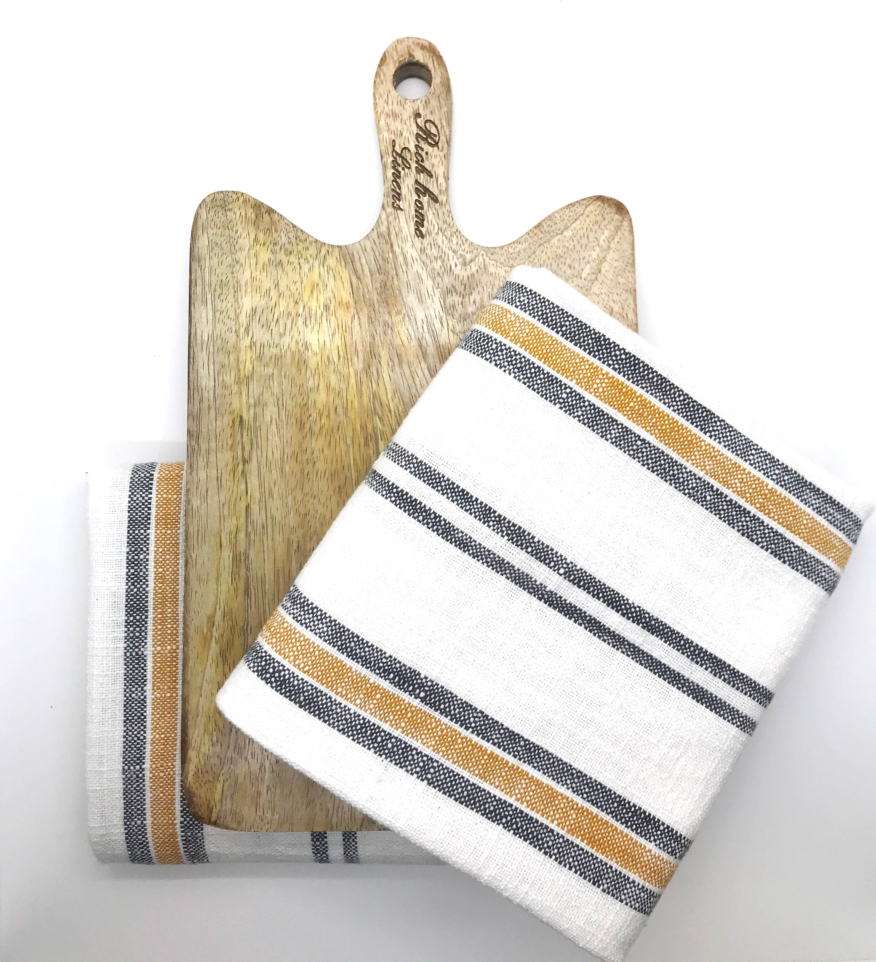 Rich Home Linens – wholesale Kökshandduk – Presentförpackning - Uppsättning av 2 Kökshanddukar+Träskärbräda0