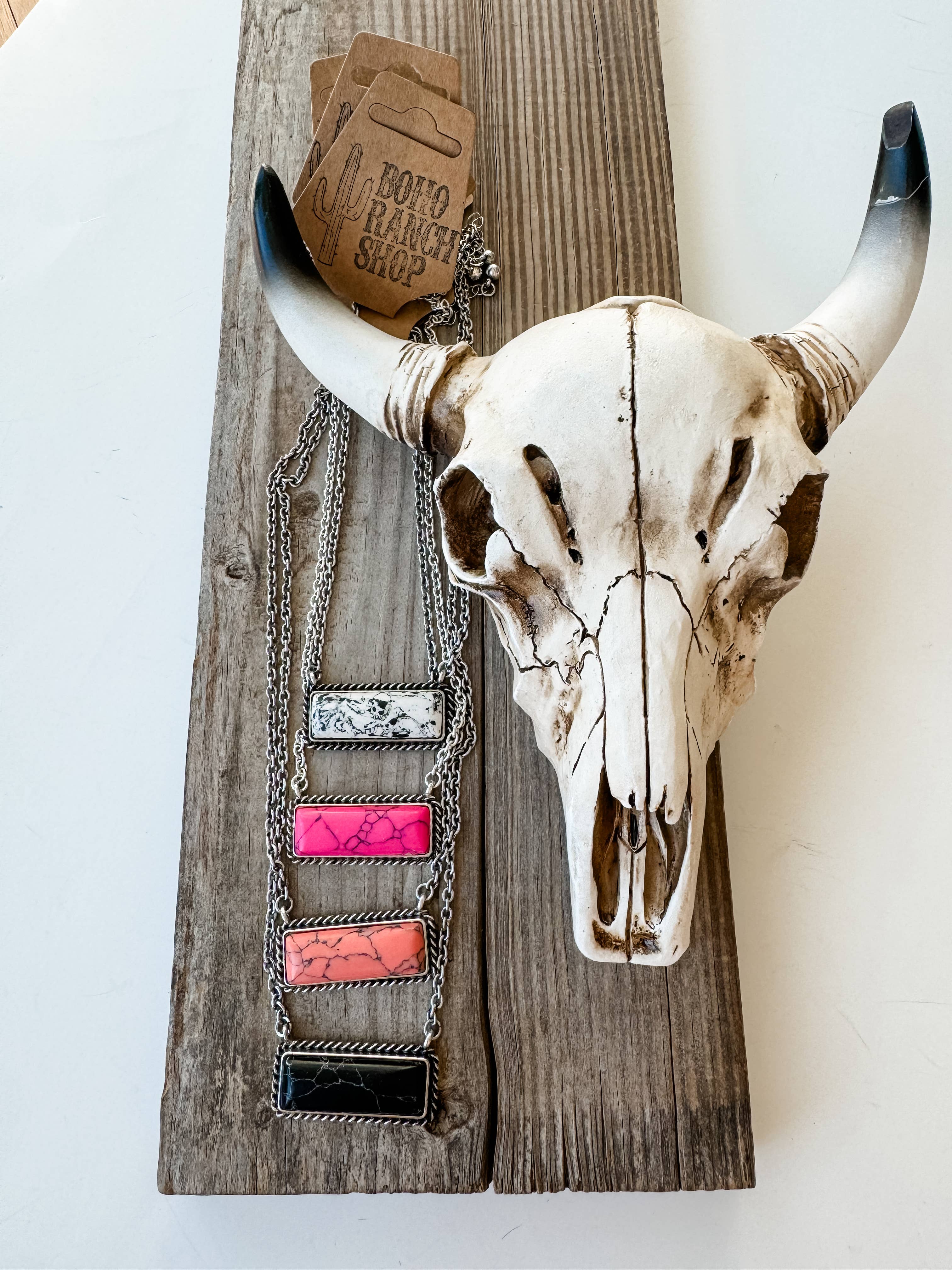 Boho Ranch Shop - Wholesale Pendant/Charm Necklace - Western Semi Stone Bar Necklace4