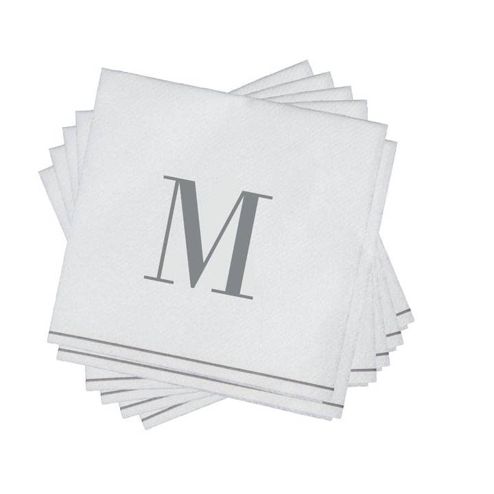 Luxe Party - Vente Serviettes jetables - Serviettes en papier à cocktail M Silver Monogram | 16 serviettes1
