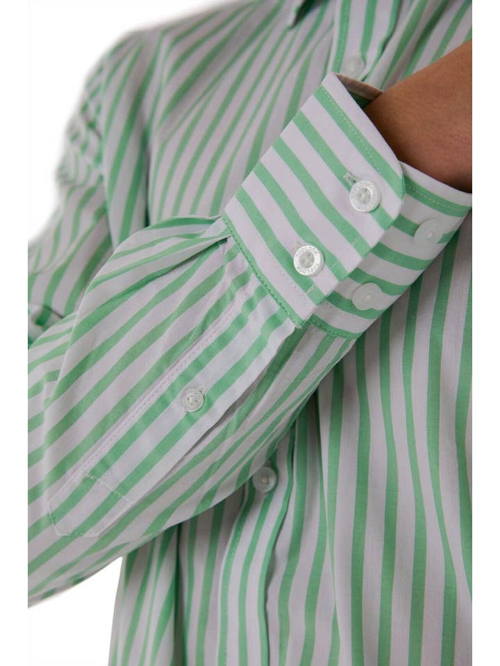 Mens Long Sleeve Shirts Slim-Fit Striped Top - White & Green for wholesale on Faire