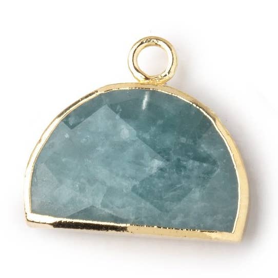 10x15mm Gold Leafed Aquamarine Faceted Half Moon Focal Pendant 1 piece for wholesale by Beads of Cambay