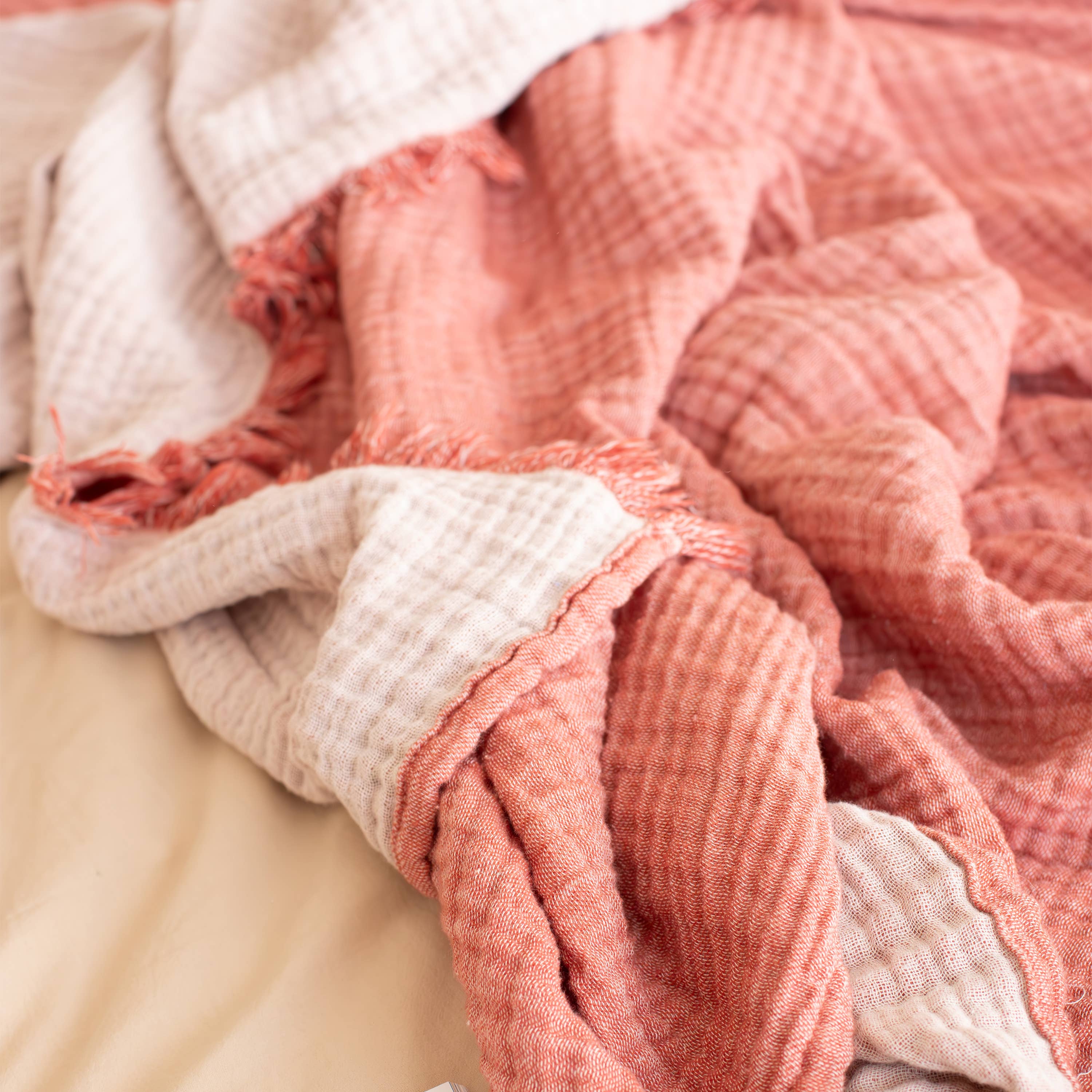 Vivamaison - Vente Plaids - Couvre-lit en mousseline frangé 100 % coton doux, 4 couches premium132