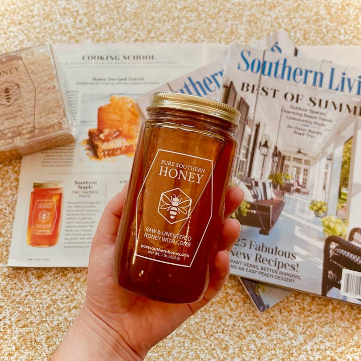 Pure Southern Honey - Wholesale Honey - Honey With Comb 1 Lb (12 Jars) Raw, Unfiltered, Unheated