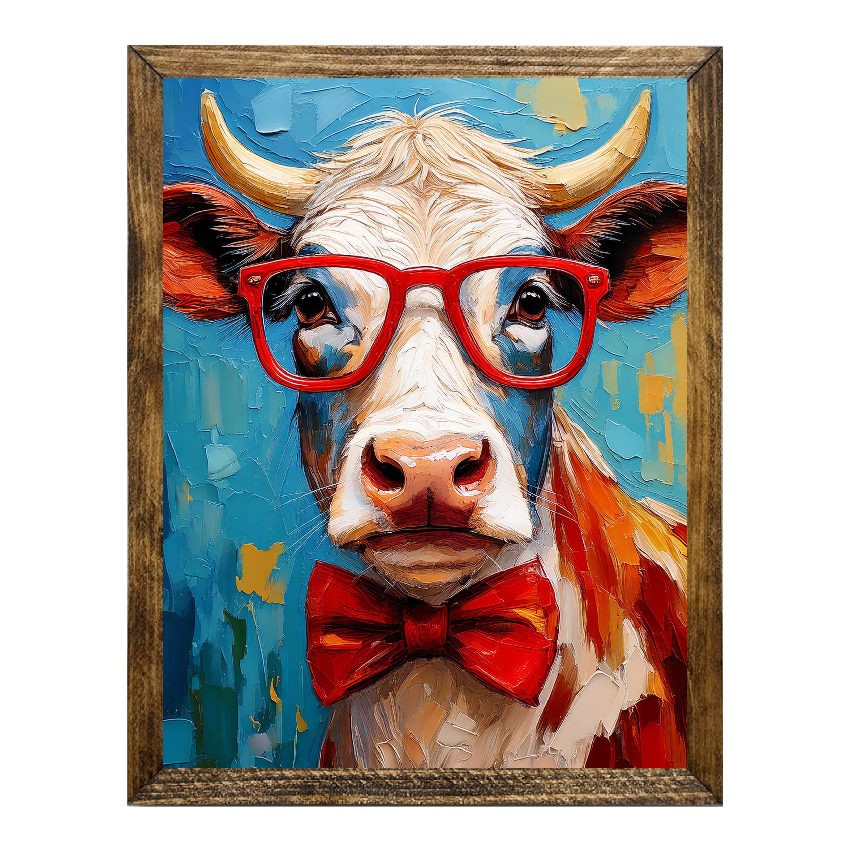 Jarmz Designs - Wholesale Art Print - ARTISTIC SERIES TIMBERLAND- ANIMALS WITH GLASSES COW0