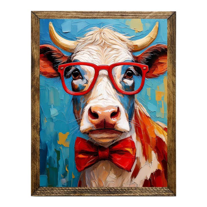 Jarmz Designs - Wholesale Art Print - ARTISTIC SERIES TIMBERLAND- ANIMALS WITH GLASSES COW