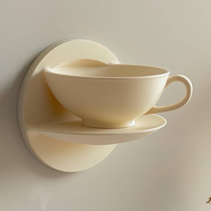 Estantería mural con forma de taza de té impresa en 3D | Diseño único de estante flotante | Decoración moderna para cocina y cafetería | Acento de pared contemporáneo y minimalista para venta al por mayor de Decords