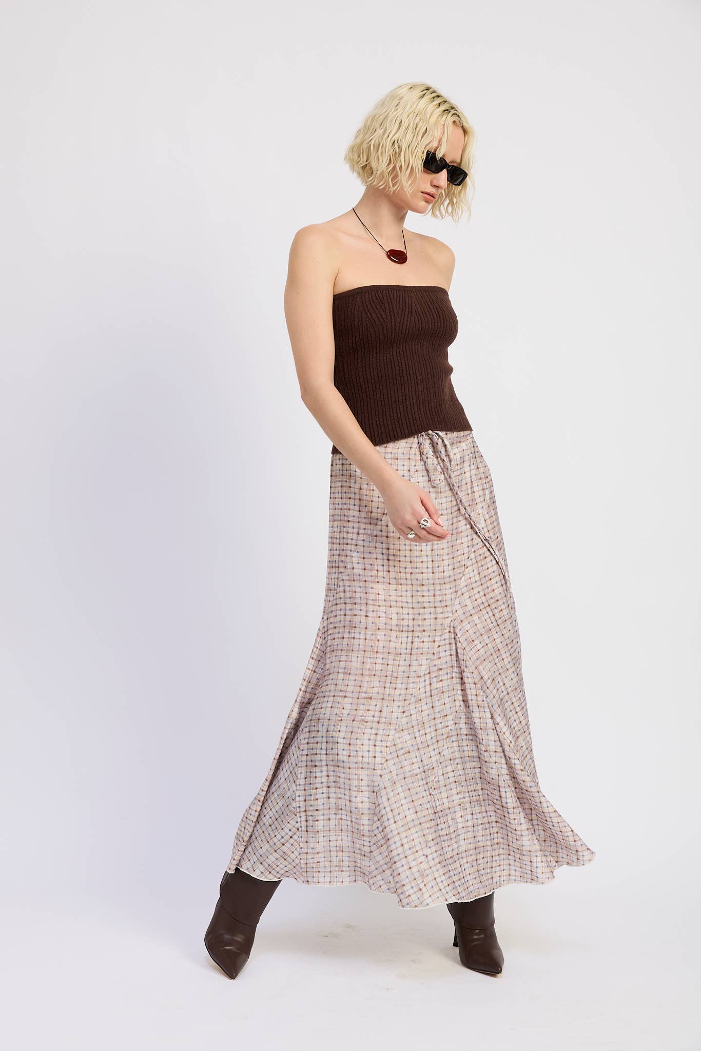 GREY PURPLE MULTI DRAWSTRING MAXI SKIRT WITH ASYMMETRICAL SEAMS for wholesale on Faire4