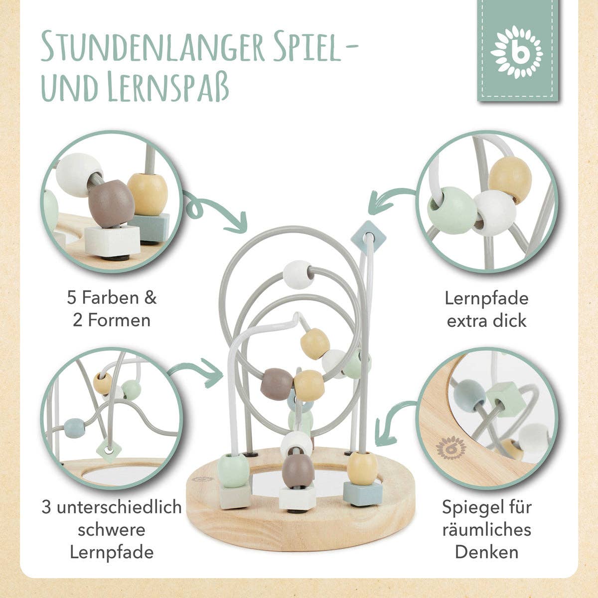 Bieco Spielwaren - Wholesale Wood Toy - Kids - Motor skills loop with mirror reef2