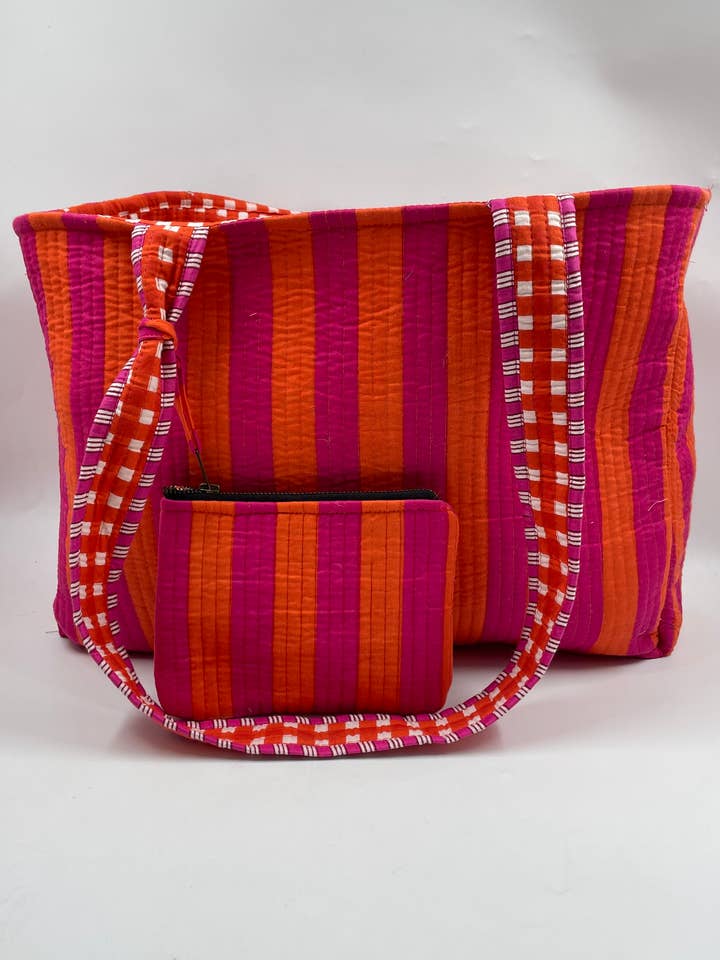 100% Cotton Kantha Quilted Boho Duffle Tote Bag with Purse for wholesale by Funky Yak Ltd