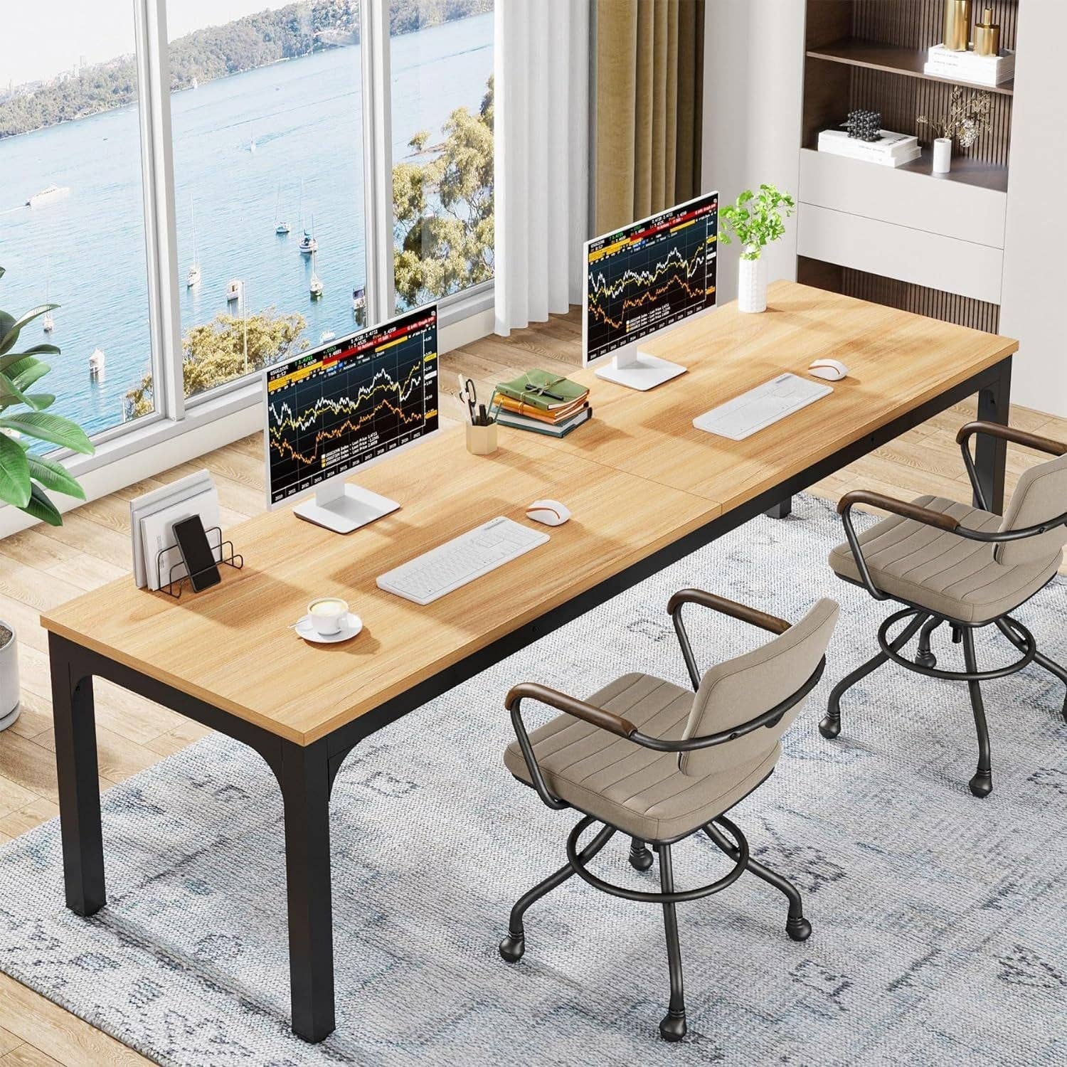 Light Walnut 78.7 Inch Extra Long Dual Workstation Desk For Two for wholesale on Faire1