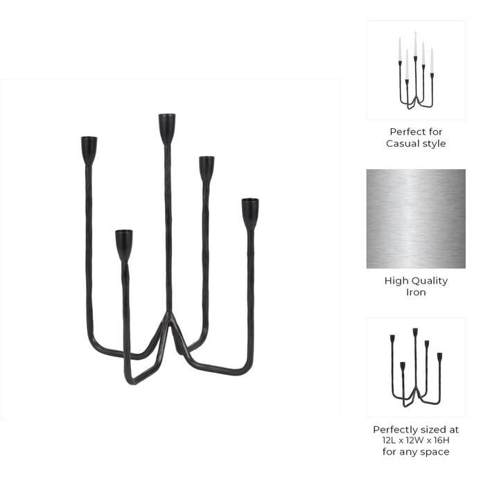 Sagebrook Home - Wholesale Candle Holder - Metal Forged 5-Taper Candle Holder - Black, 16 in.3