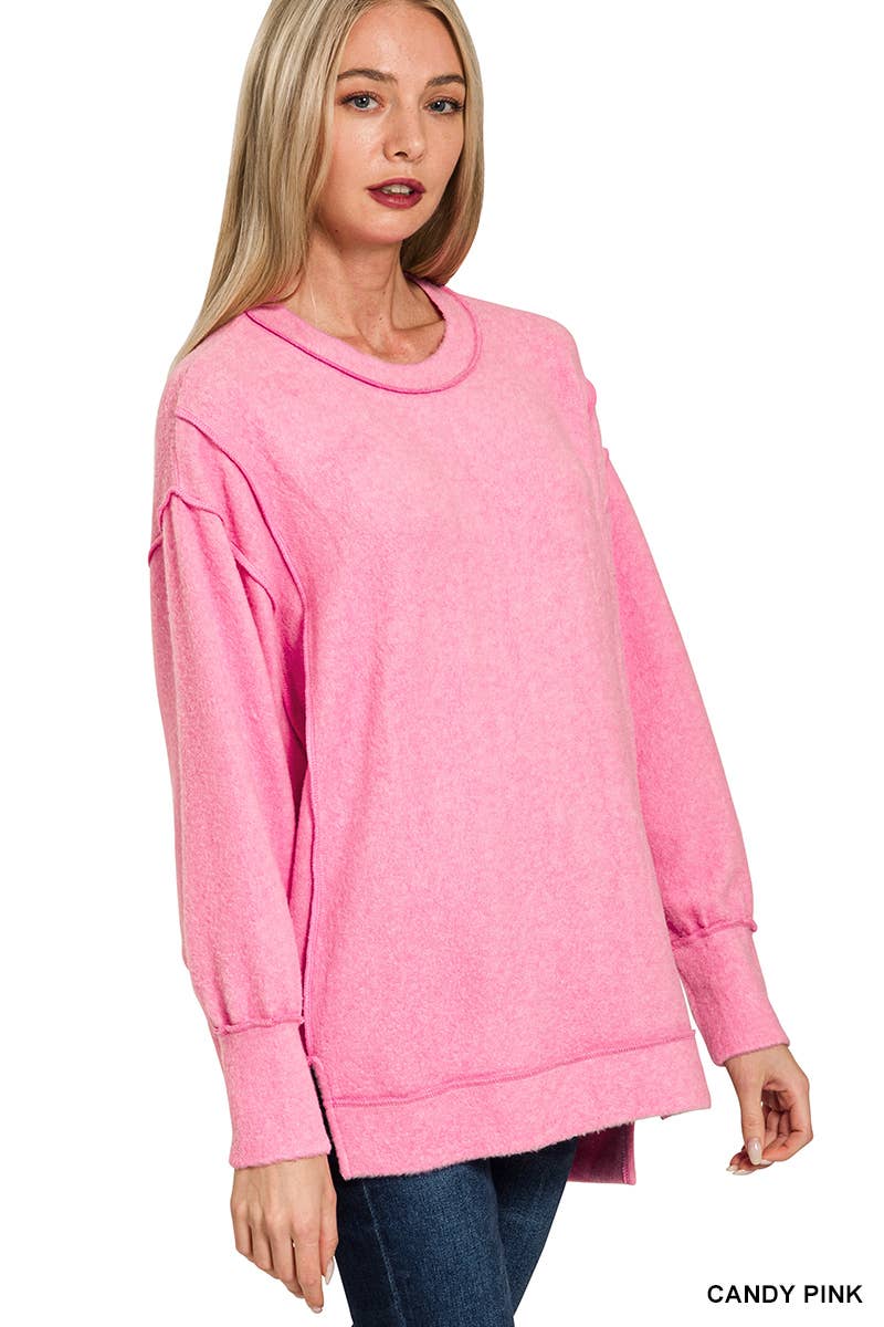 42POPS - Wholesale Knit Sweater - Women's - `.Brushed Melange Hacci Exposed Seam Sweater W/ Side5