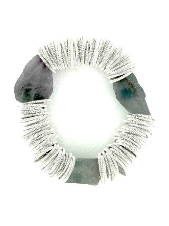 1055 - White Spring Ring Braclet with Fluorite Stones for wholesale by Sea Lily