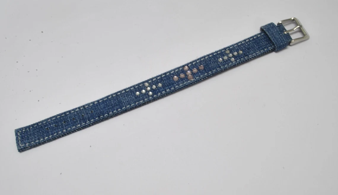 Declic - Vente Bracelet jonc - Bracelet jeans et cristaux 16F, vente par 5 modèles assortis7