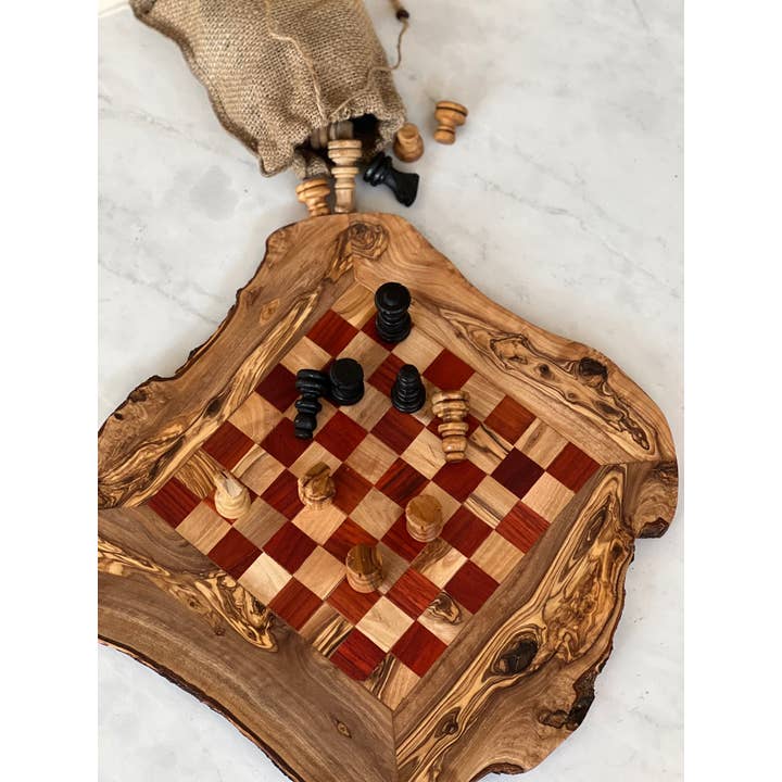 Trabelsi Wood Design - Wholesale Board Game - Chess set with rough edges , Chess Board with Chess Pieces1