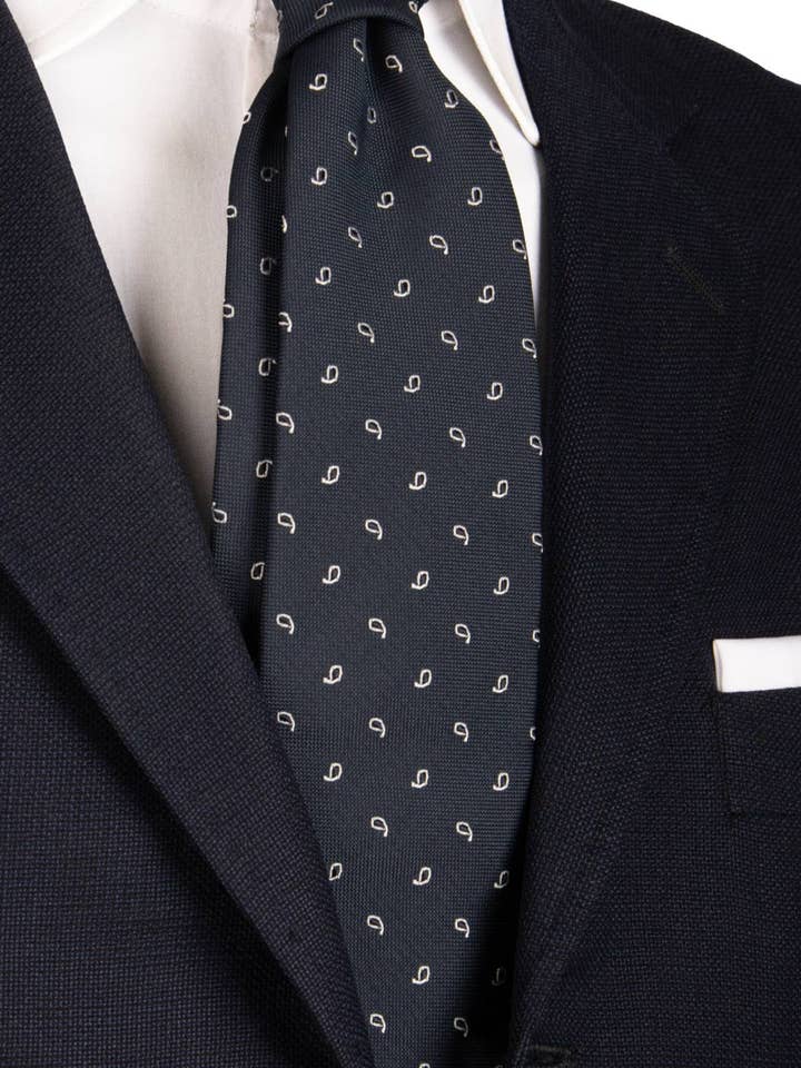 Blue Silk Ceremony Tie with Gray Silver Paisley CY6655 for wholesale by Graffeo Cravatte