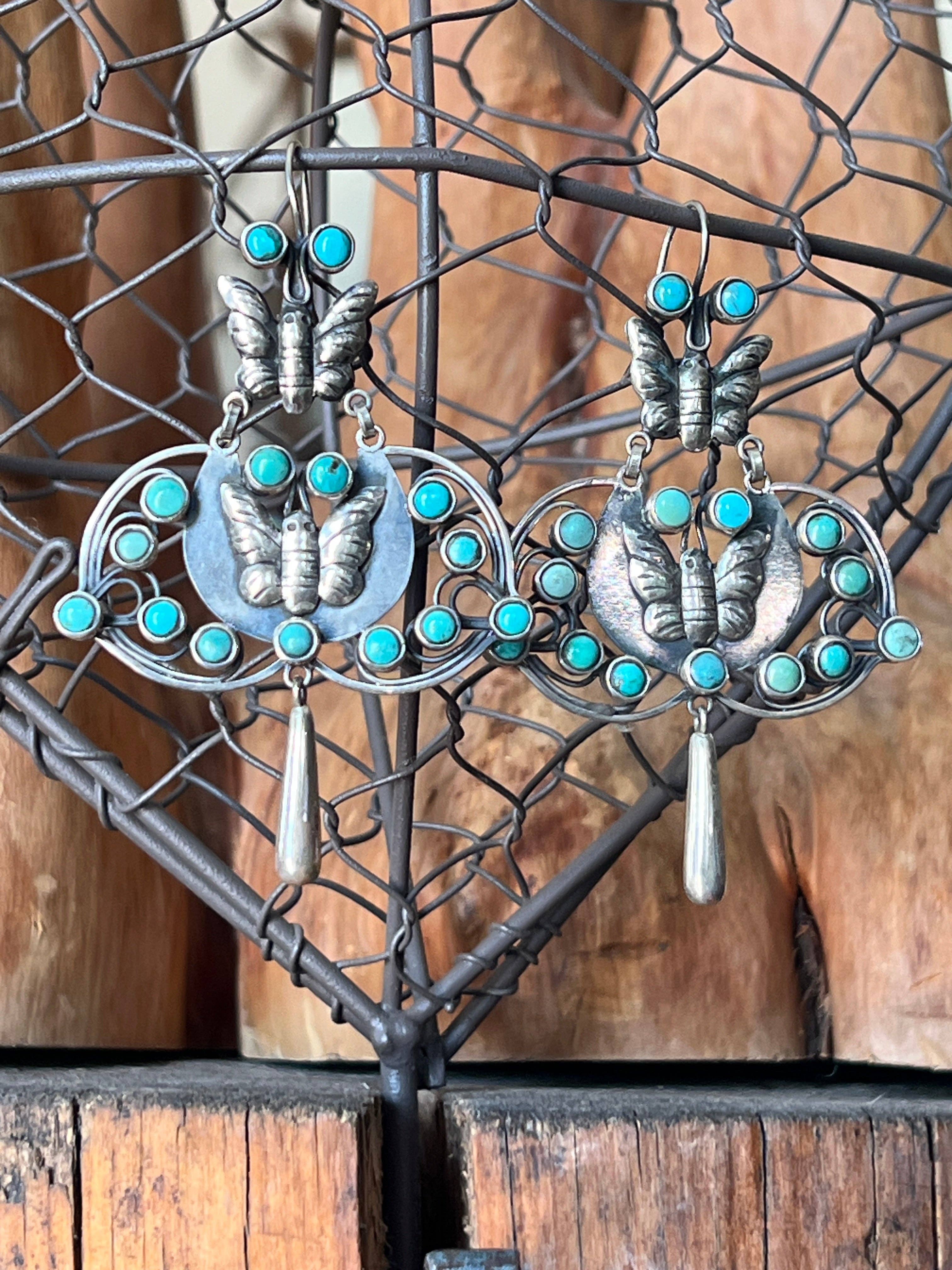 Nizhonitradersllc - Wholesale Dangle Earrings - Federico Jimenez Sterling Silver and Turquoise Butterfly Dangle Earrings3