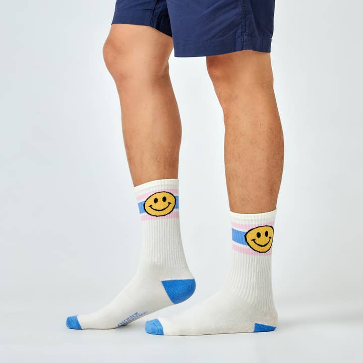 Happy Go Lucky Smiley Performance Crew Socks | 2 Colors for wholesale by Ohana Sunshine