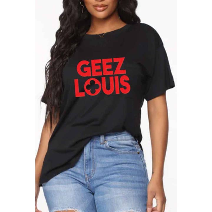 Nobrand - Wholesale Screen Printed T-Shirt - Women's - GEEZ LOUIS WOMEN GRAPHIC TEE