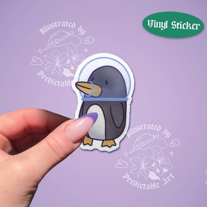 Space Penguin | Aquatic Astronaut Glossy Laminated Vinyl Sticker for wholesale by Predictable Art
