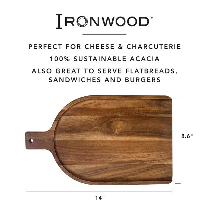 Fox Run Brands - Wholesale Cheese board - Ironwood Charcuterie Serving Paddle, Small, 14” x 9”5