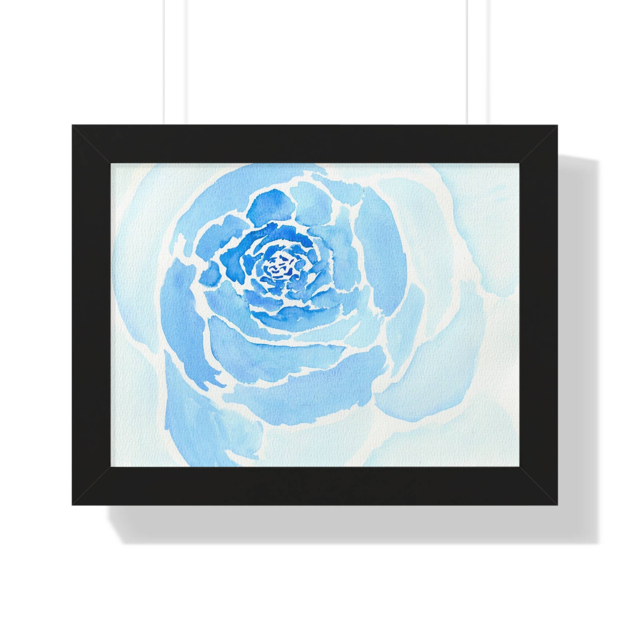 Oceane's Echo – wholesale Art print – Bold Blue Watercolor Rose - Framed Horizontal Poster4