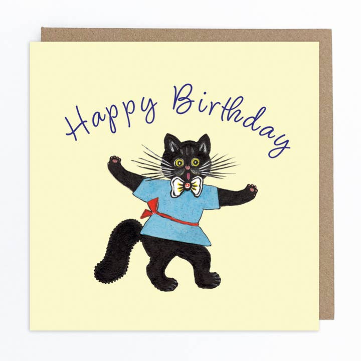 Carte de vœux Happy Birthday Chat in Bue Shirt pour la vente par Kapelki Art