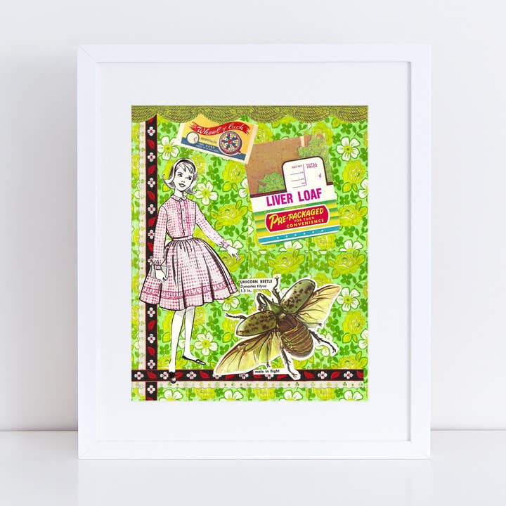 Collage Art Print // Liver Loaf Bug Girl Home Decor for wholesale by Meow Kapow