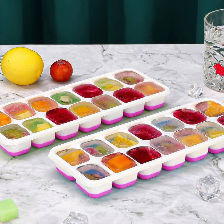 Vigor Path – Bandeja/forma de gelo por atacado – 4 Tabuleiros de Silicone empilháveis para Cubos de Gelo - (Branco+Rosa)1