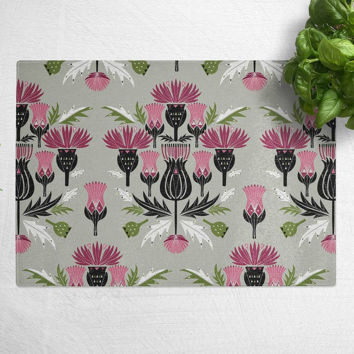 Thistles Large Glass Worktop Saver for wholesale by Jenni Douglas Designs