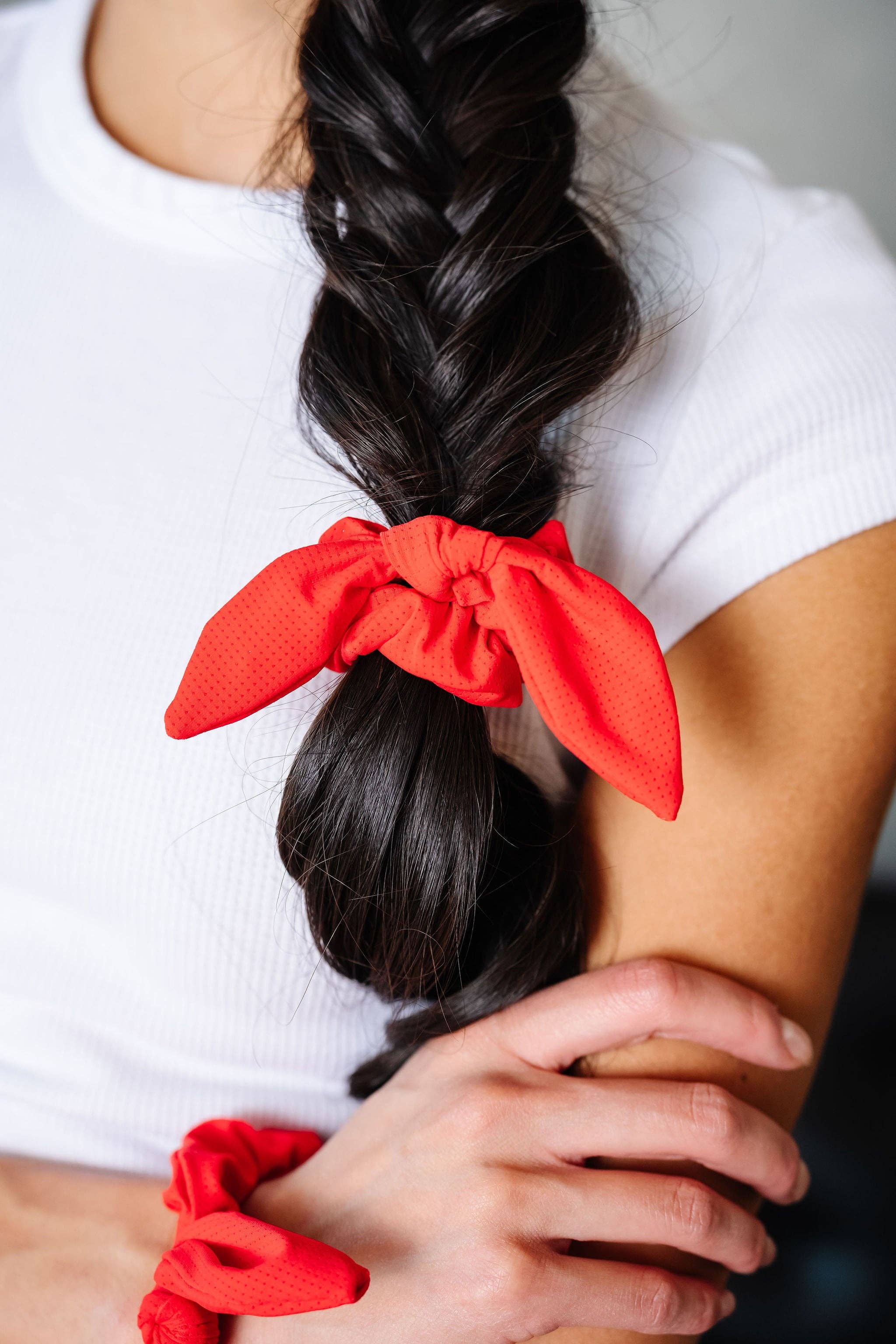 Shop Andi - Wholesale Scrunchie - Women's - Jersey Red Athletic Bow Scrunchie