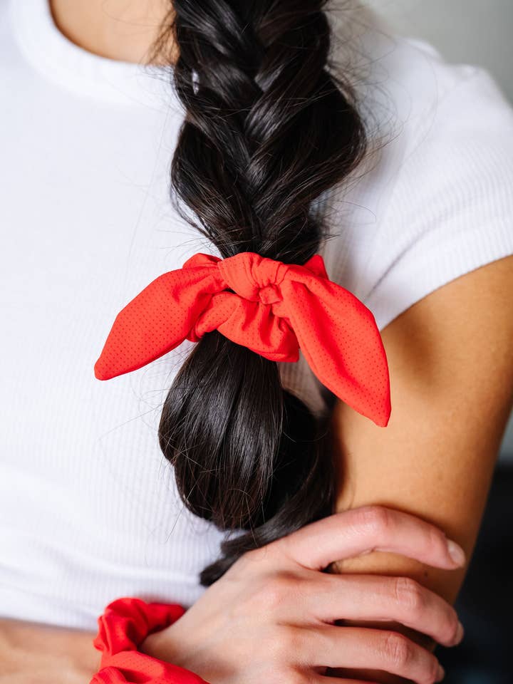 Jersey Red Athletic Bow Scrunchie for wholesale by Shop Andi