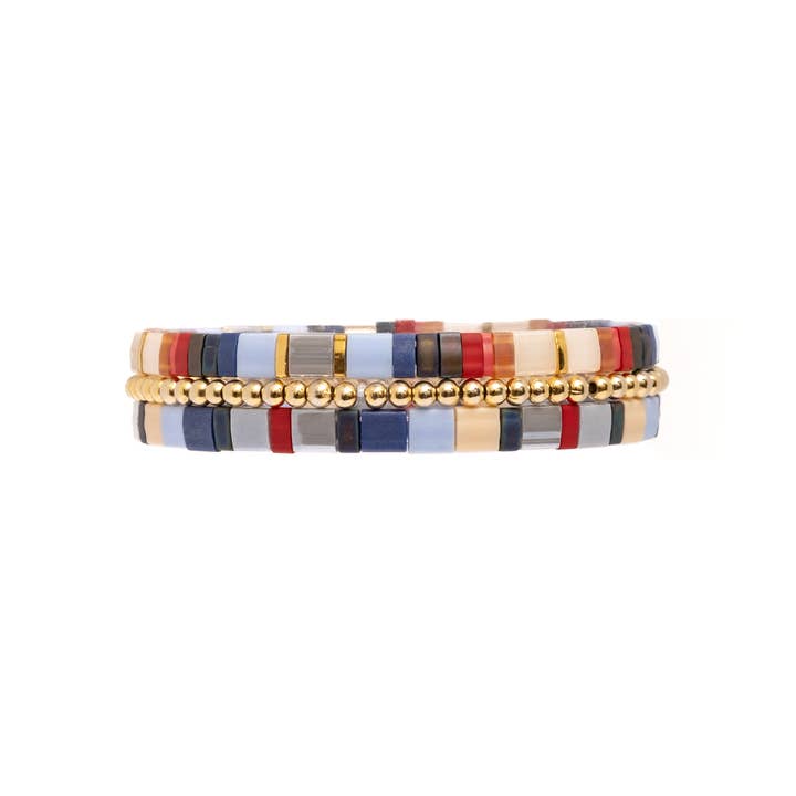 Mayana Designs Co - Wholesale Beaded Bracelet - Set/3 Miyuki Tila Bracelets (Aqua/Orange)