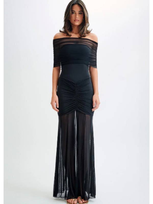 Vibesoothe - Vente Robe de soirée – femme - Noir Enchanté - Robe Épaules Dénudées Transparente