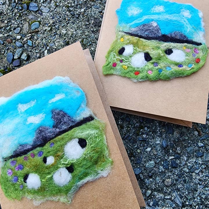 Coastal Felting - Wholesale Everyday Greeting Card - Felted sheep in field fibre art card with envelope