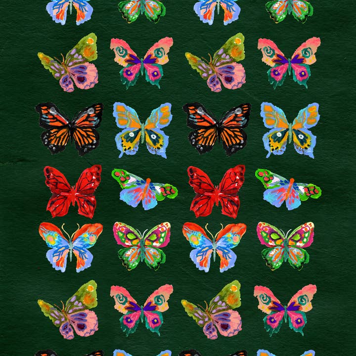 Pink Puddle Studio - Wholesale Tea Towel - Butterflies Green Kitchen Tea Towel 1