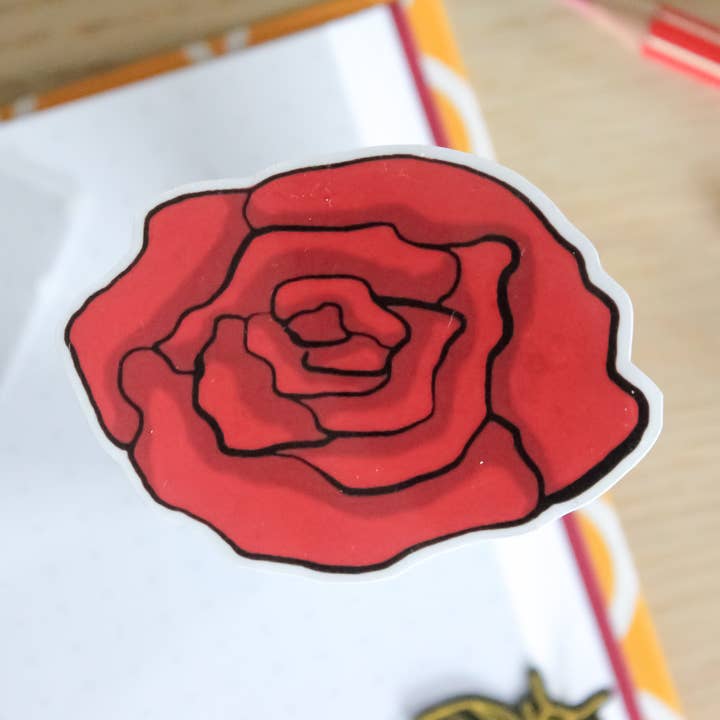 Adhesivo troquelado impermeable con una sola rosa roja para venta al por mayor de x The Fancy Firefly