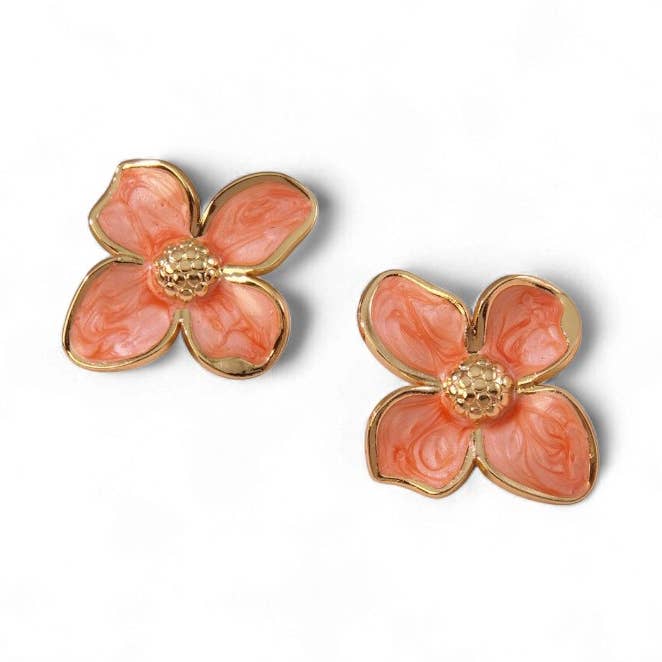 Large Enamel Flower Earring in Orange for wholesale by White Leaf