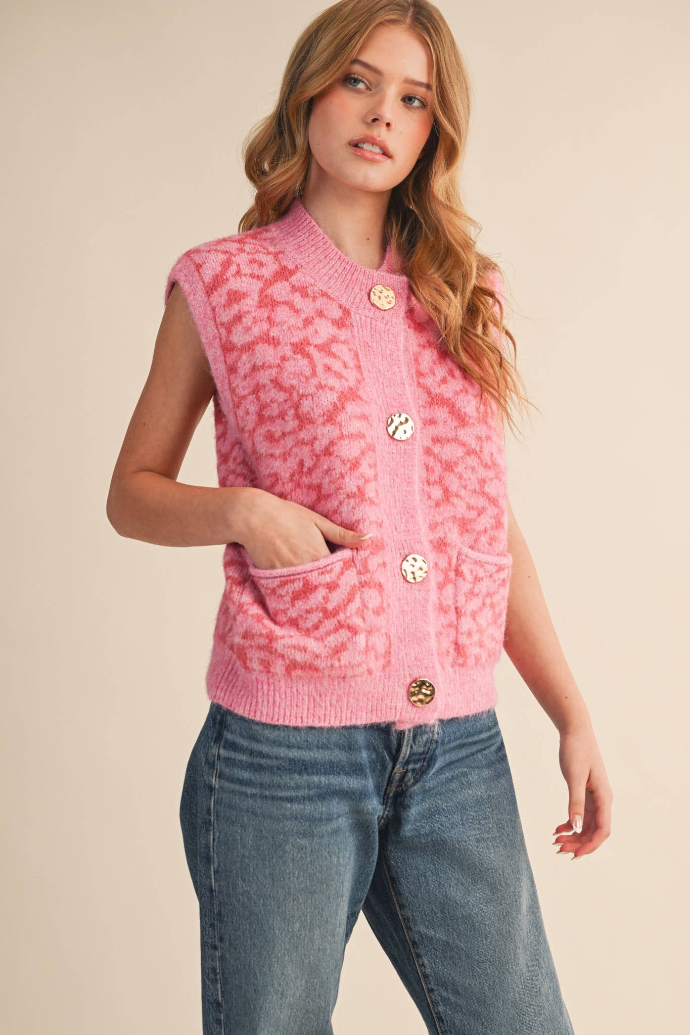 &MERCI - Wholesale Sweater Vest - Women's - LEOPARD KNIT SWEATER VEST MSW1124031