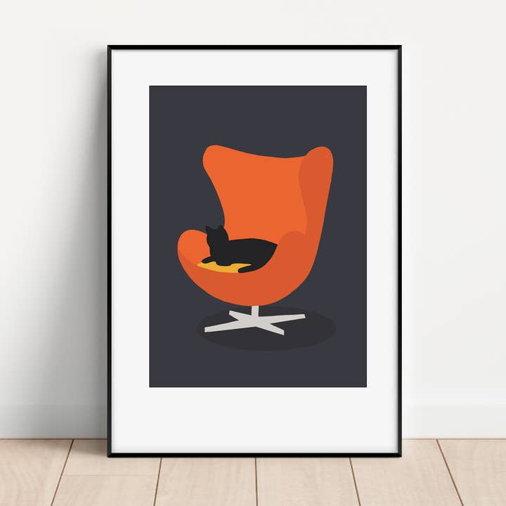 Egg Chair Cat Unframed Print for wholesale by Gail Myerscough