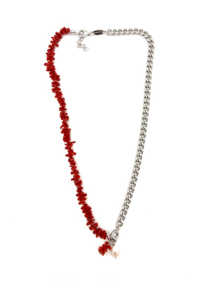 925er Silberkette mit Koralle und Perle für den Großhandel von Tererò s.r.l.