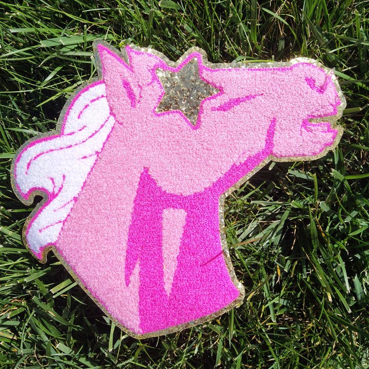 Scratch Decor - Wholesale Patch - Hot Pink Mustang Horse Mascot with Star Eyes Large Chenille