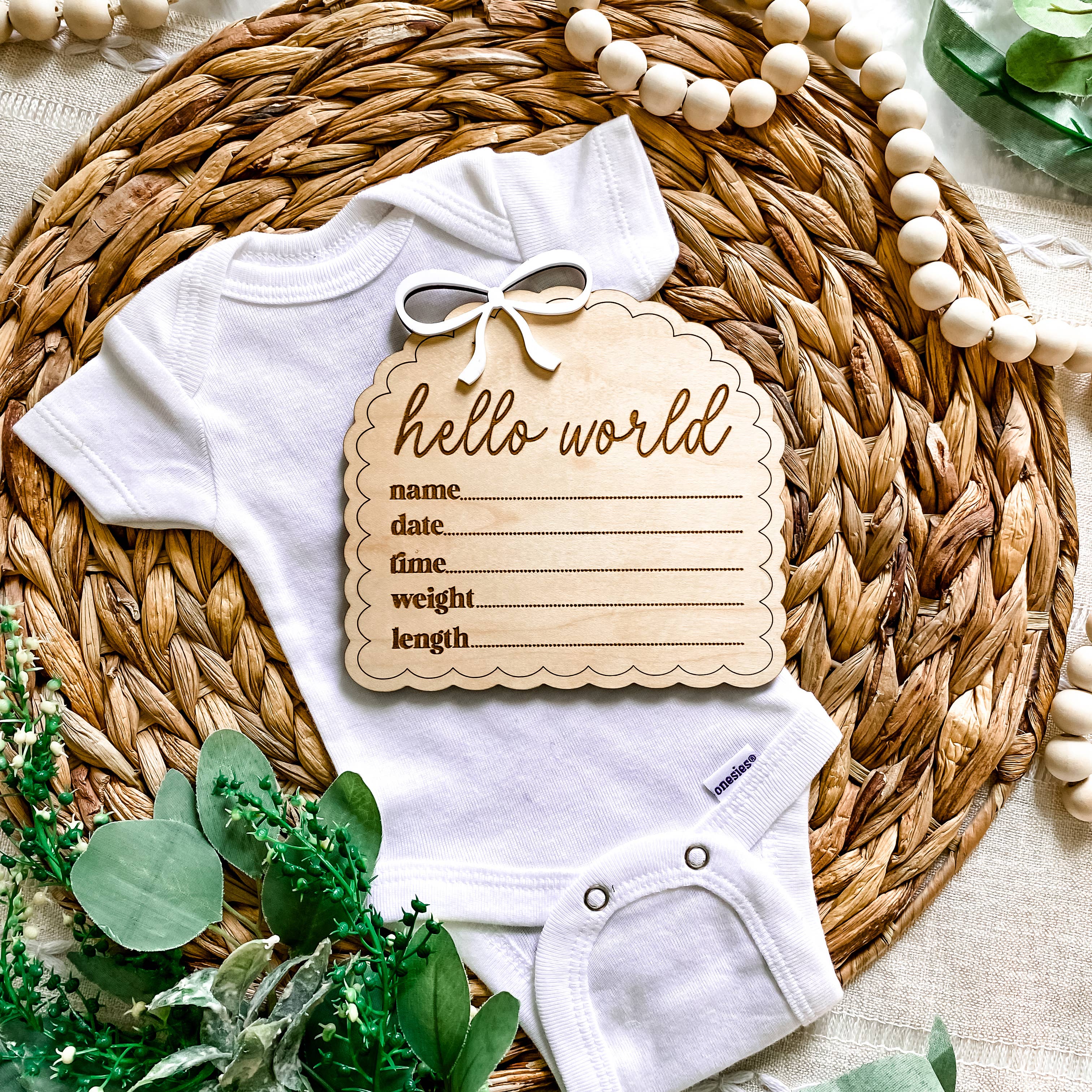 Claire and Bella - Wholesale Milestone Art/Keepsake - Kids & Baby - Hello World Birth Stat Sign - Dainty Bow11