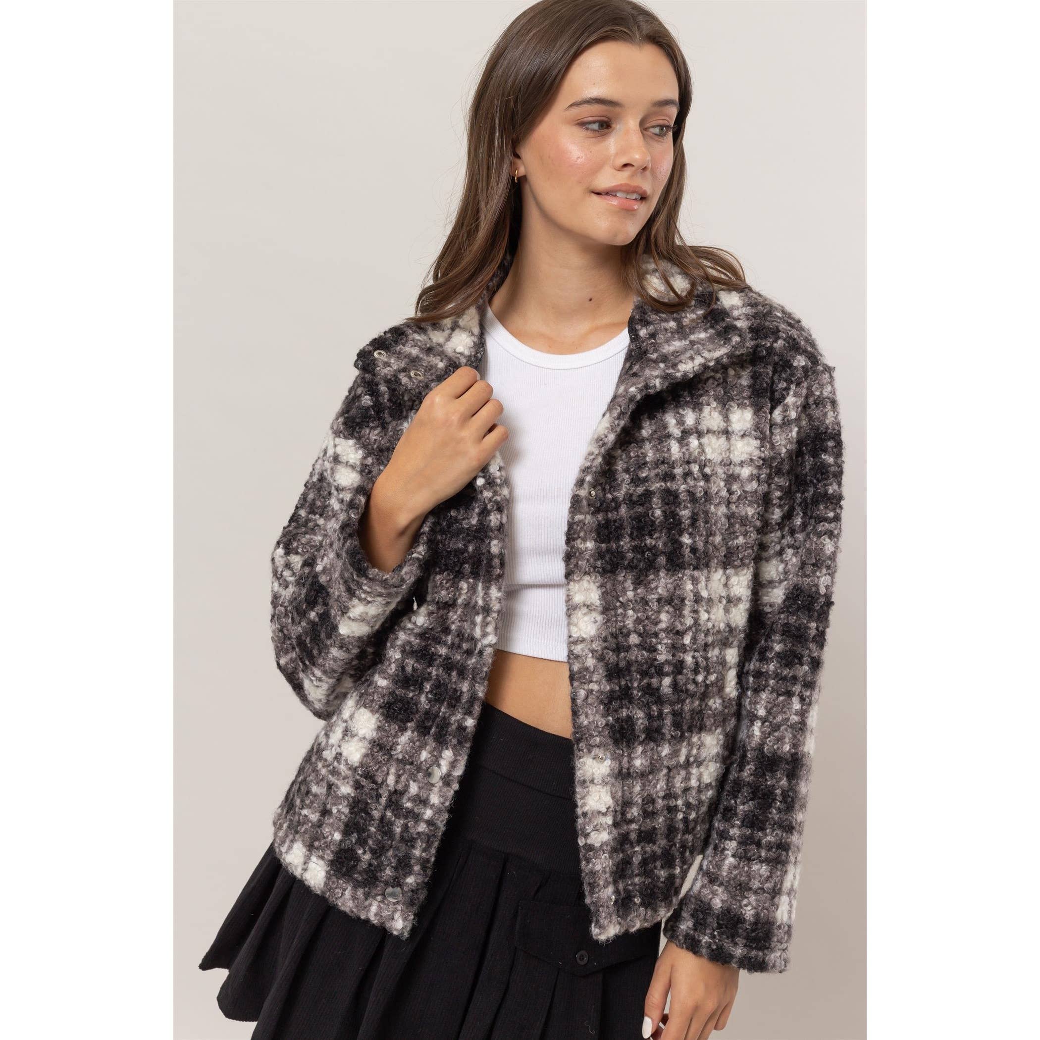 SORT Plaid Boucle Jakke for engroshandel på Faire