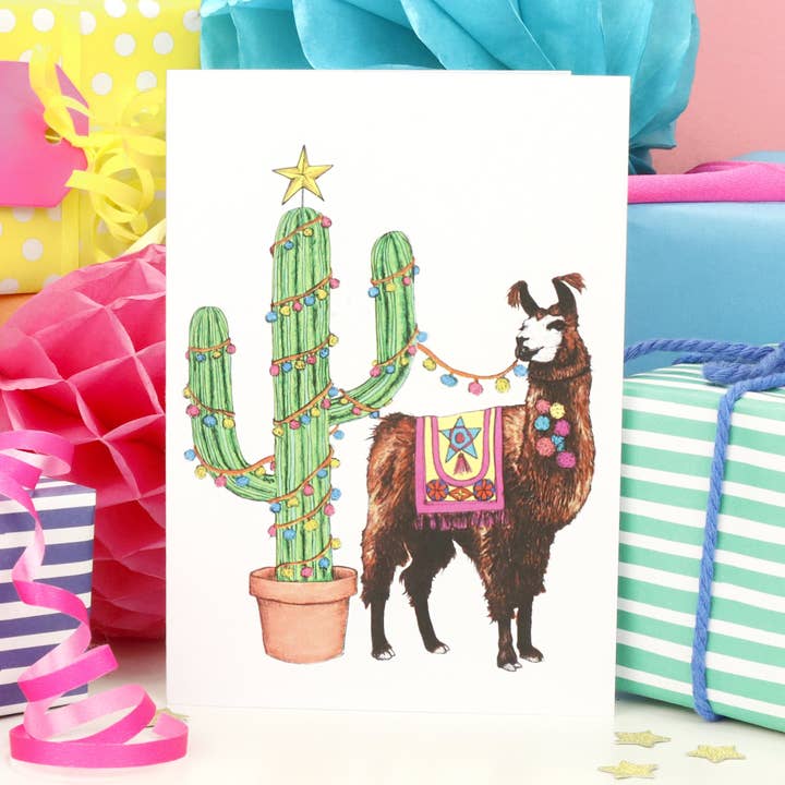 Llama Christmas Card | Festive Fiesta | Funny Xmas Card for wholesale by Fawn & Thistle Ltd (US Duties Paid)